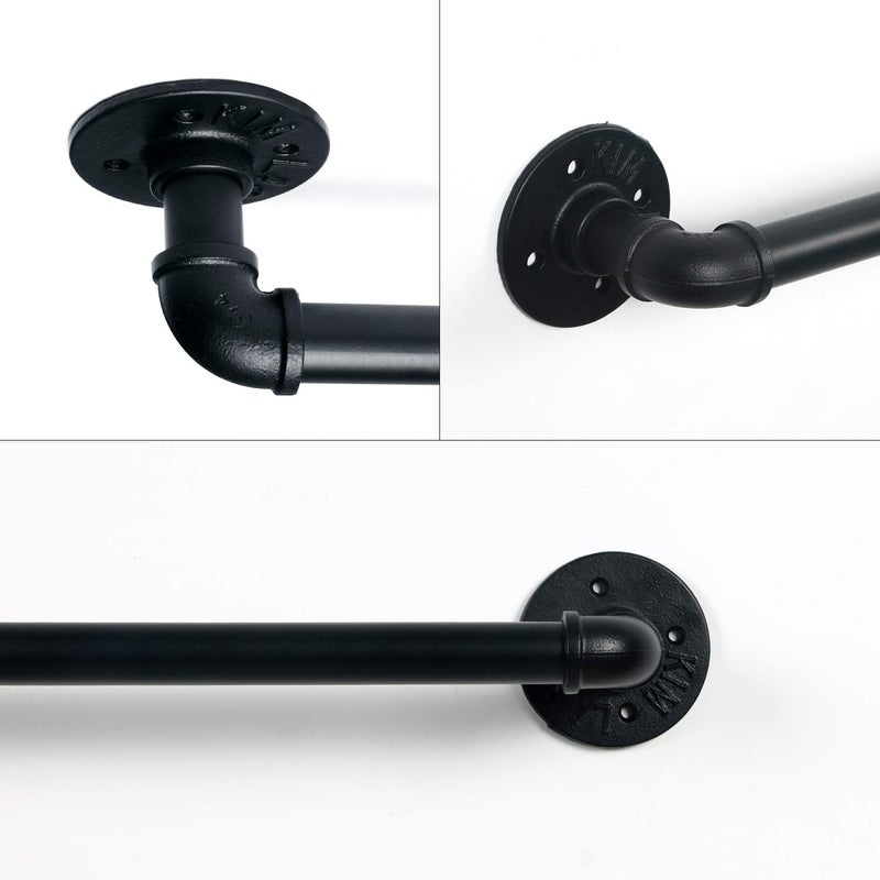 HouseAid 36 Inch Industrial Pipe Towel Bar, Farmhouse Rustic Towel Holder, Vintage Style Towel Rod for Bathroom, Wall Mounted, Matte Black - Image 3